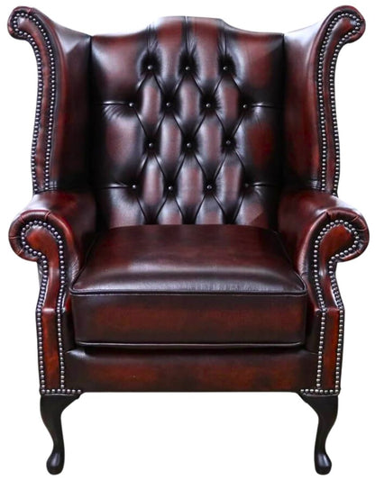 The Royale Chesterfield Queen Anne Chair in Antique Oxblood leather
