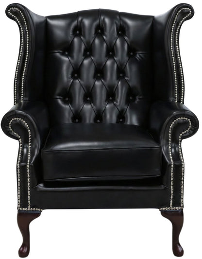 The Royale Chesterfield Queen Anne Chair in English Black leather