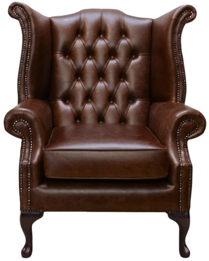 The Royale Chesterfield Queen Anne Chair in English Brown leather