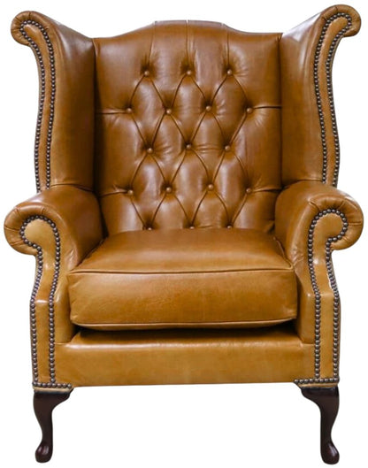 The Royale Chesterfield Queen Anne Chair in English Bruciato leather