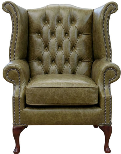 The Royale Chesterfield Queen Anne Chair in English Moss leather