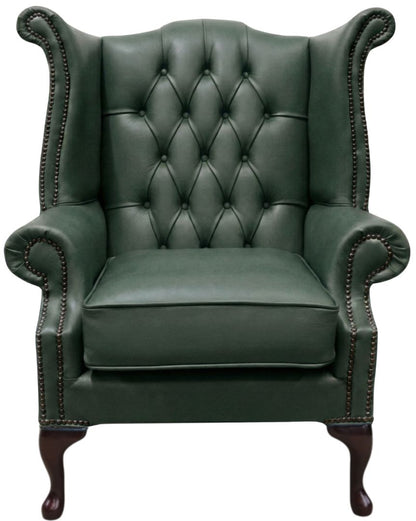 The Royale Chesterfield Queen Anne Chair in Windsor Forest Green leather