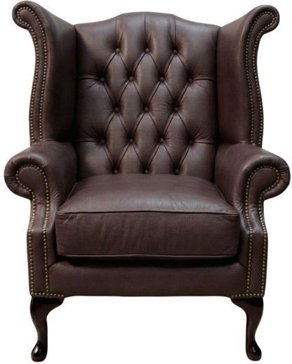 The Royale Chesterfield Queen Anne Chair in Windsor Mocca leather