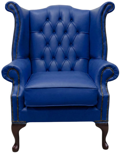 The Royale Chesterfield Queen Anne Chair in Windsor Ultramarine leather