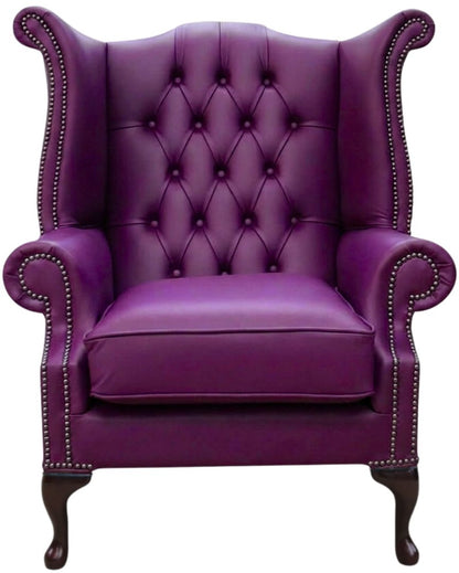 The Royale Chesterfield Queen Anne Chair in Windsor Wineberry leather