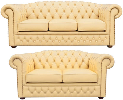 The Royale Chesterfield 3 Piece Suite with 3 seater and 2 seater in Windsor Cream leather