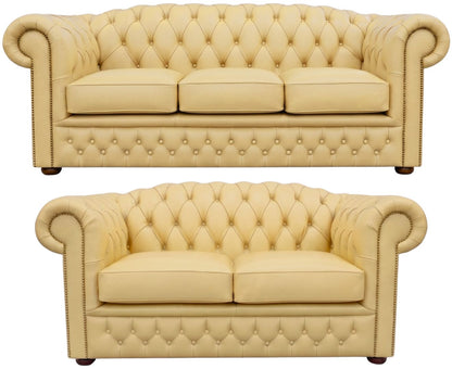 The Royale Chesterfield 3 Piece Suite with 3 seater and 2 seater in Windsor Fudge leather