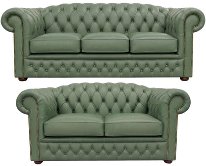 The Royale Chesterfield 3 Piece Suite with 3 seater and 2 seater in Windsor Lichen leather