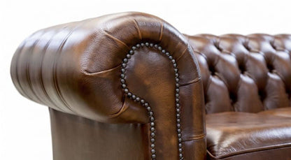 Cambridge Chesterfield Sofa rolled arm with hand studded nailheads in antique leather