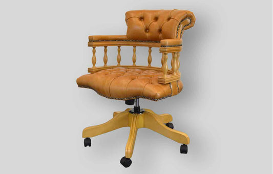 Captain's Swivel Chair - Oak & Tan