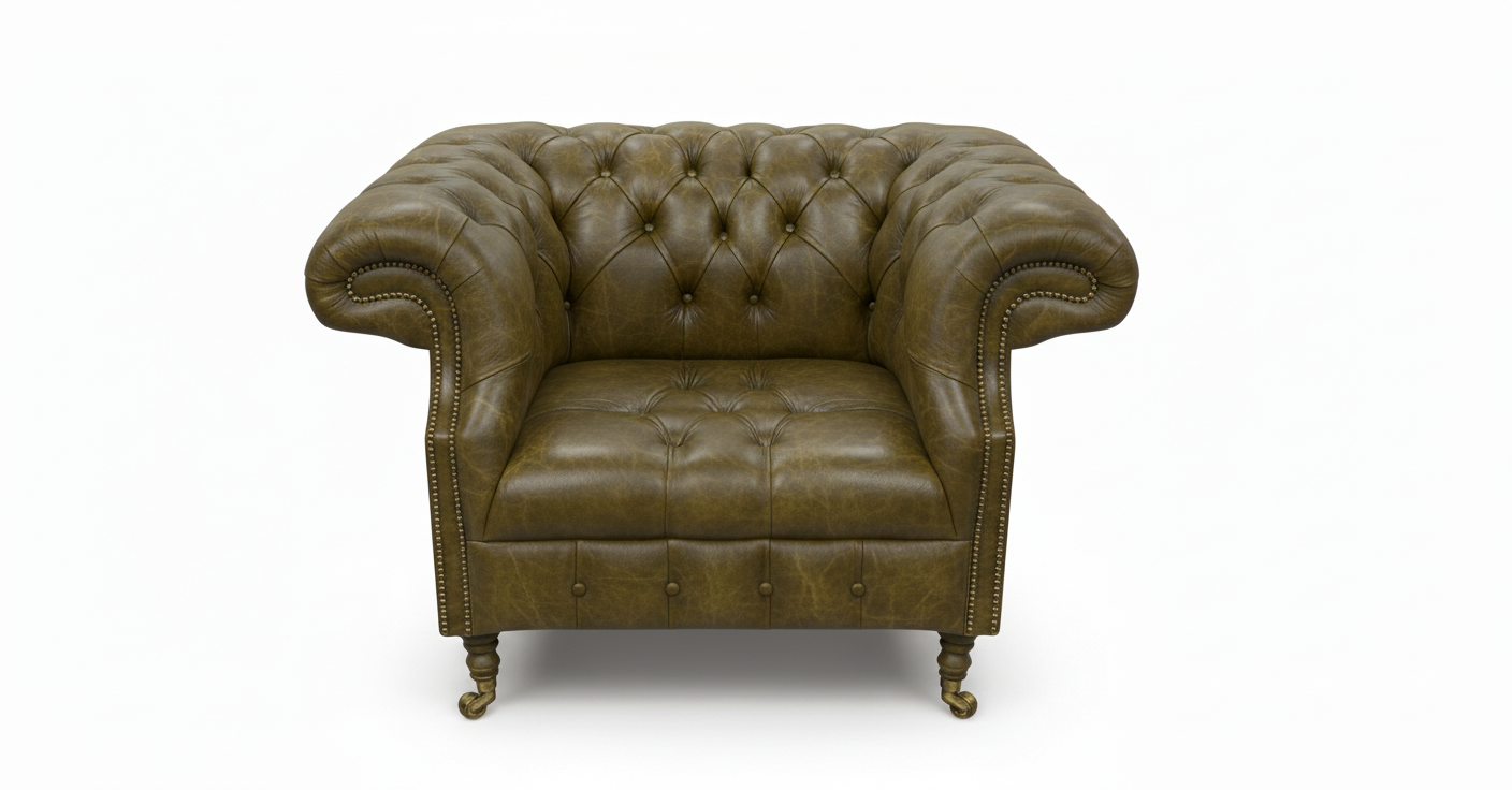 The Mayfair Chesterfield Club Chair — Color: Vintage Moss, Seat type: Button