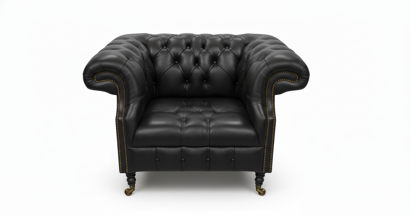The Mayfair Chesterfield Club Chair — Color: English Black, Seat type: Button