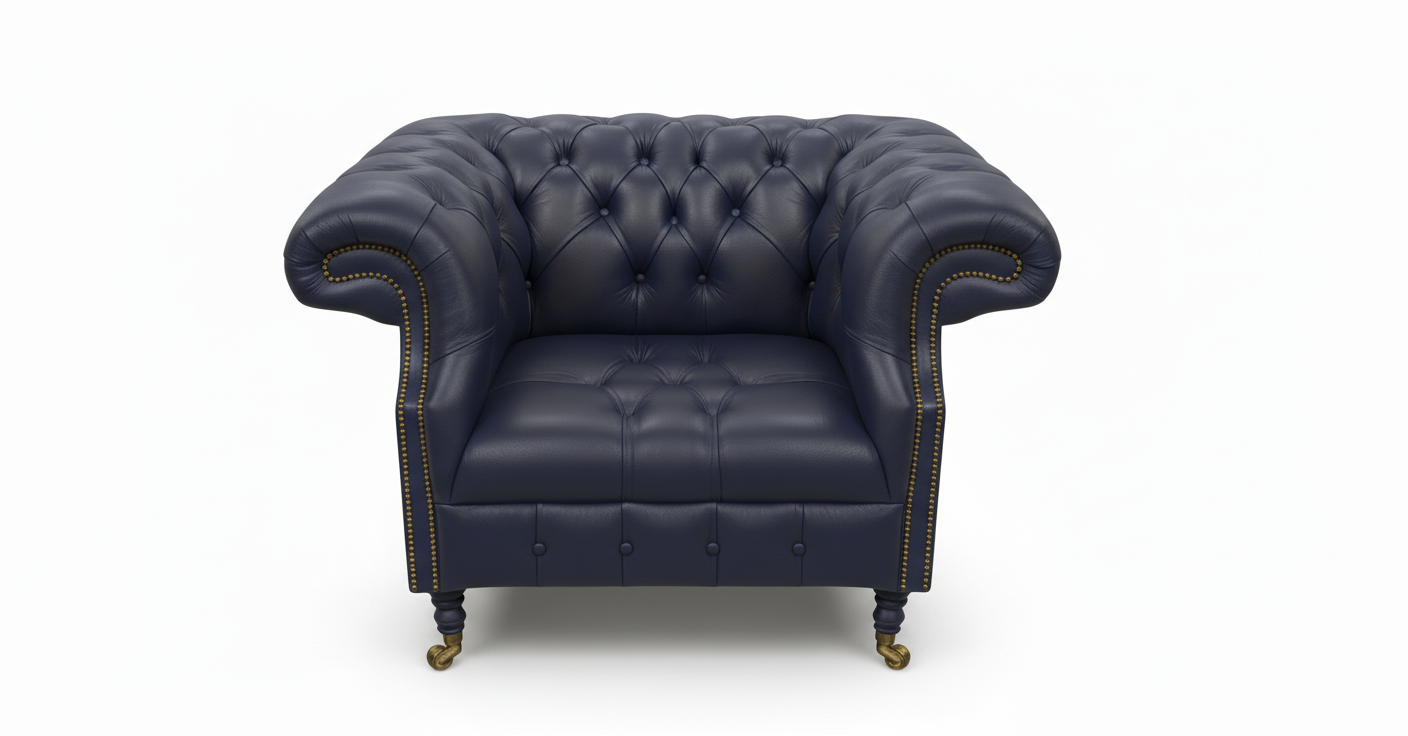 The Mayfair Chesterfield Club Chair — Color: Windsor Navy Blue, Seat type: Button