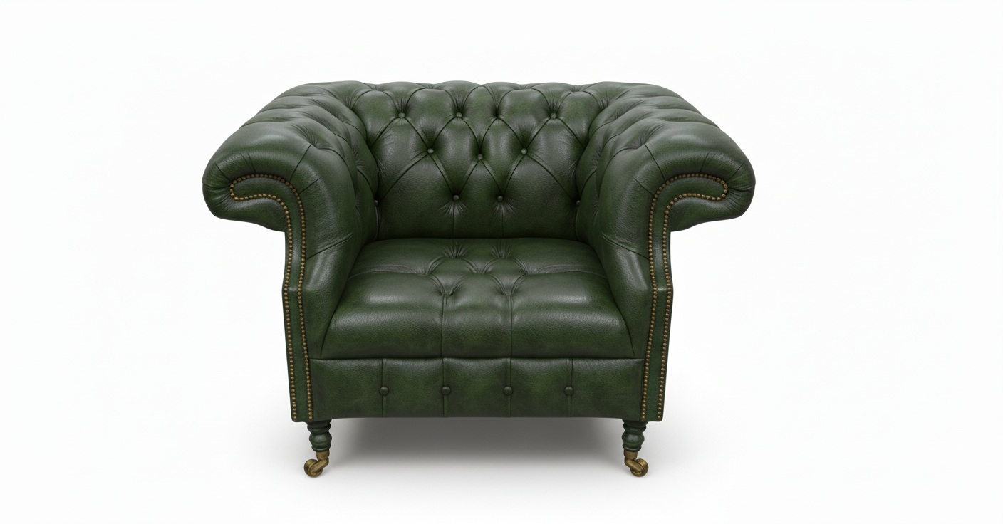 The Mayfair Chesterfield Club Chair — Color: Windsor Lichen, Seat type: Button