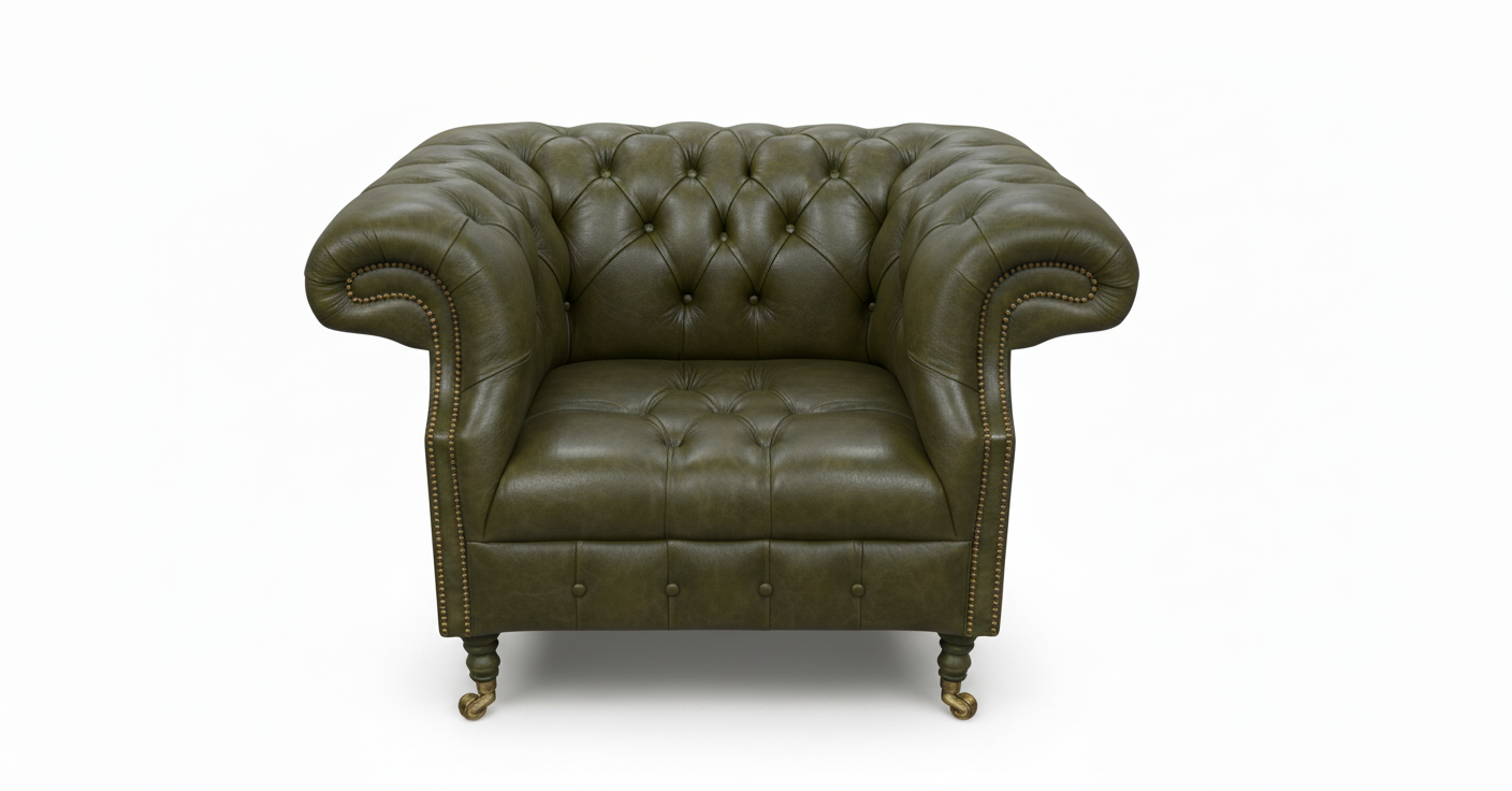 The Mayfair Chesterfield Club Chair — Color: Antique Green, Seat type: Button