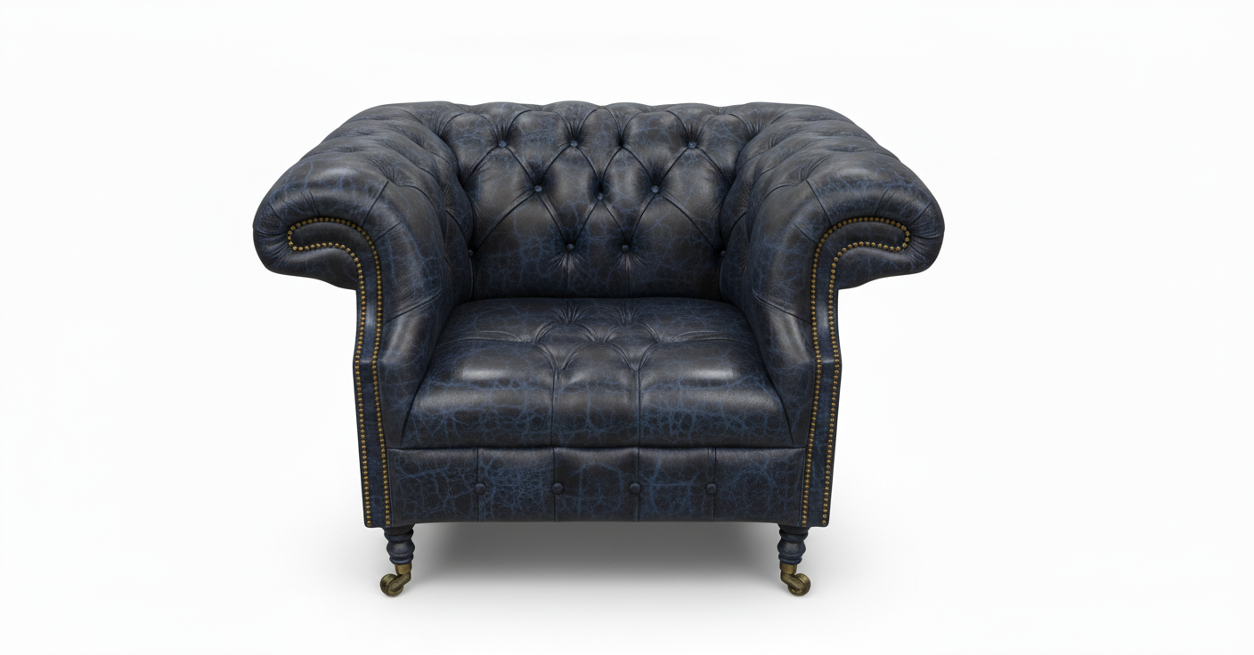 The Mayfair Chesterfield Club Chair — Color: Antique Blue, Seat type: Button