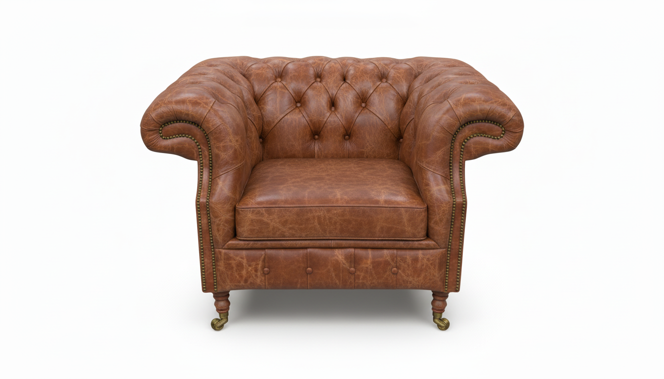 The Mayfair Chesterfield Club Chair — Color: Vintage Chestnut, Seat type: Cushion