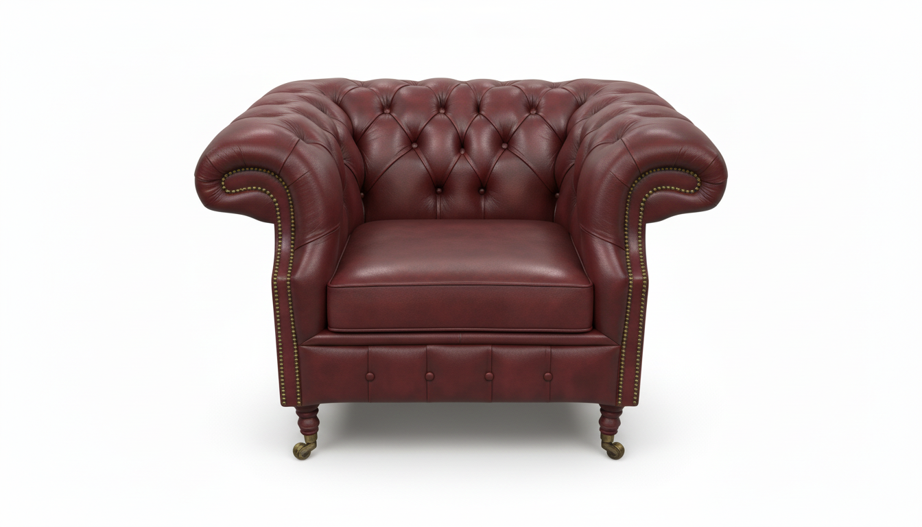 The Mayfair Chesterfield Club Chair — Color: English Burgundy, Seat type: Cushion