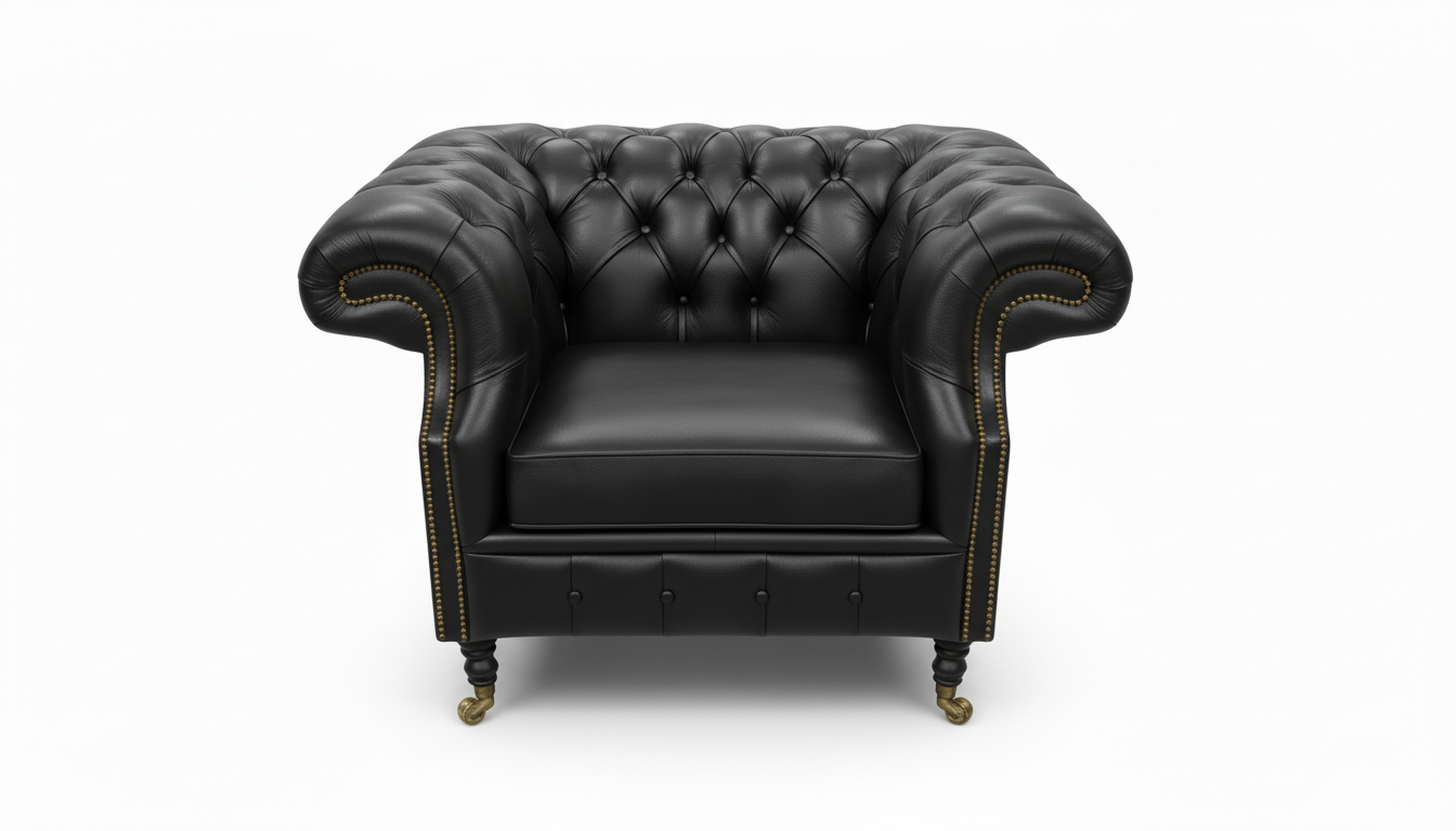 The Mayfair Chesterfield Club Chair — Color: English Black, Seat type: Cushion