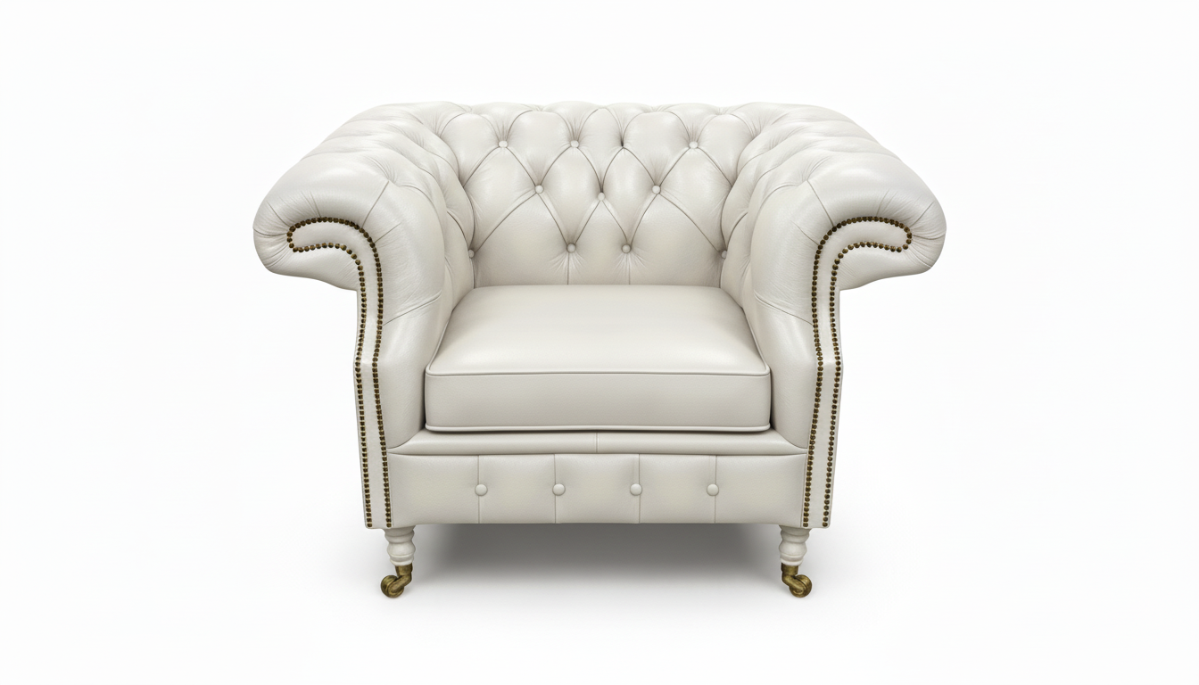 The Mayfair Chesterfield Club Chair — Color: Windsor White, Seat type: Cushion