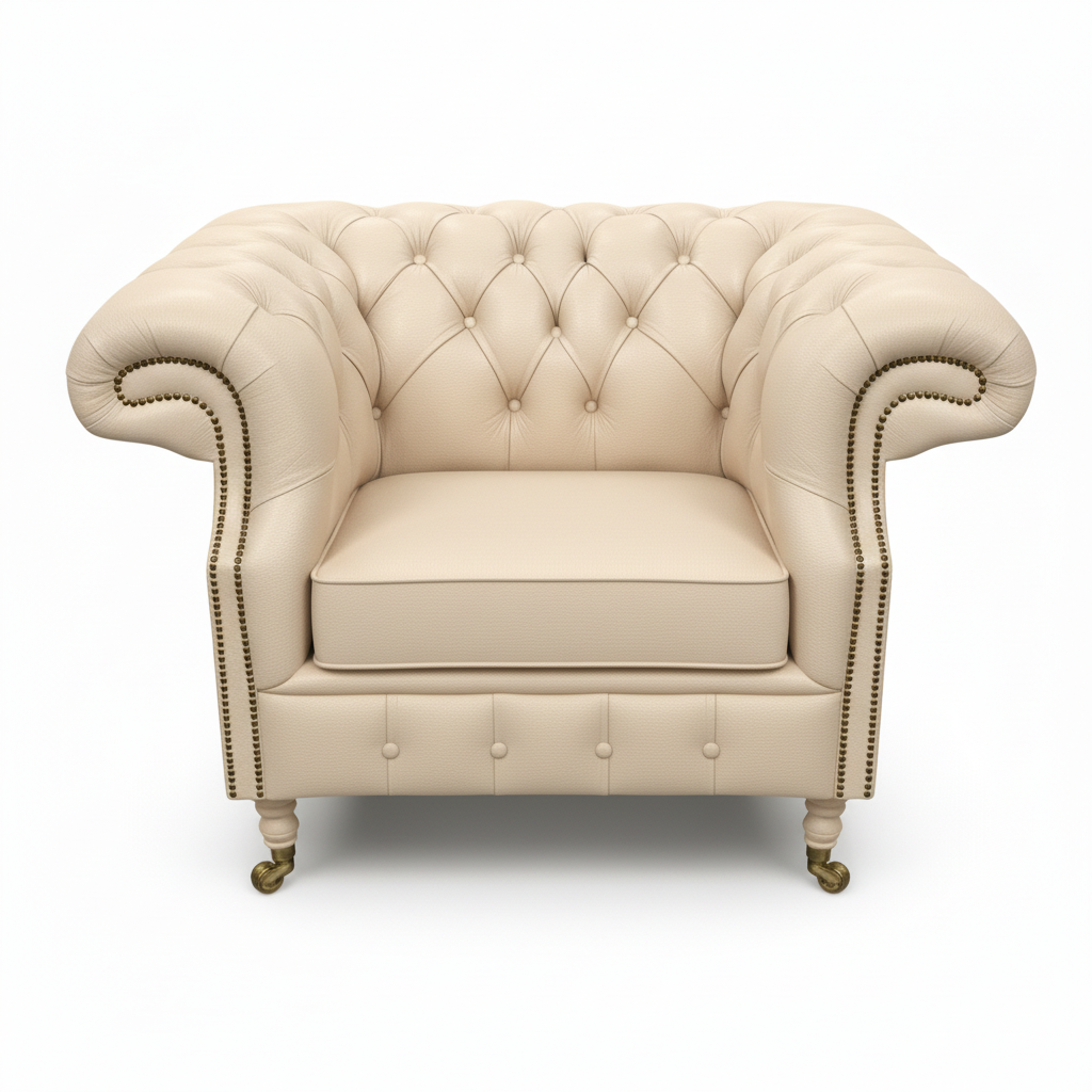 The Mayfair Chesterfield Club Chair — Color: Windsor Ivory, Seat type: Cushion