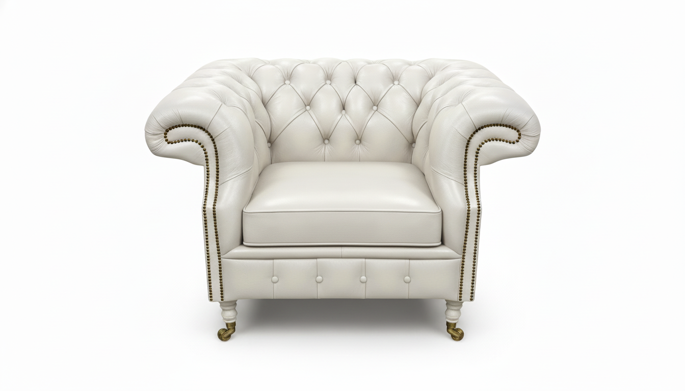 The Mayfair Chesterfield Club Chair — Color: Windsor Cottonseed, Seat type: Cushion