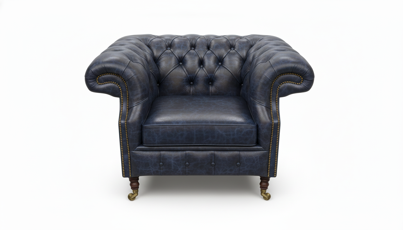 The Mayfair Chesterfield Club Chair — Color: Antique Blue, Seat type: Cushion